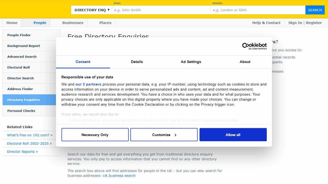 Directory Enquiries - UK telephone directory - 192.com