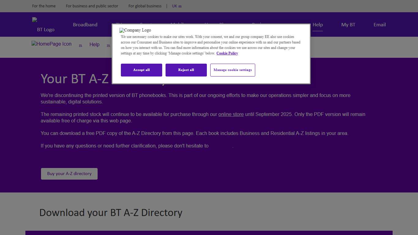 Find and download your A-Z Directory | BT Help