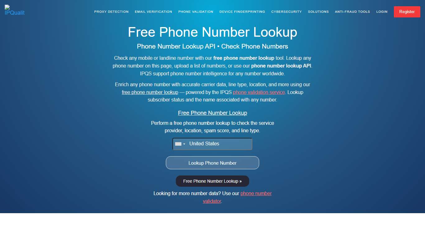 Free Phone Number Lookup Tool | Phone Number Lookup API